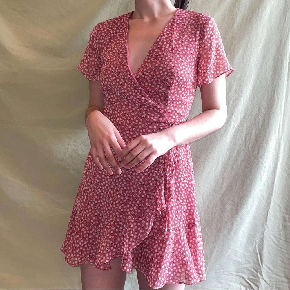 urban outfitters pink floral wrap dress